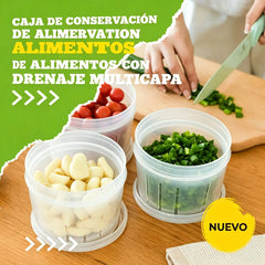 🧅【¡Compra 1 set y llévate otro de regalo!】🧄 Contenedor Organizador 2 en 1 con Escurridor y Tapa Hermética | Caja Apilable para Nevera 🥬✨
