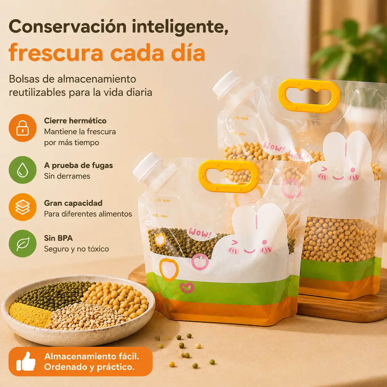 📢📢 ¡50% de descuento! Set de 6 piezas (con embudo) ⏰ Bolsas multiusos para almacenar alimentos, a prueba de insectos y humedad.