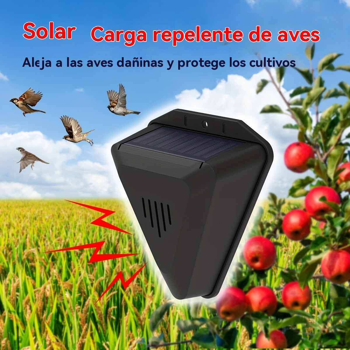 🔥【Oferta por tiempo limitado】📣Dispositivo de alarma solar con sonido y luz para pájaros, ideal para huertos, estanques de peces, arrozales
