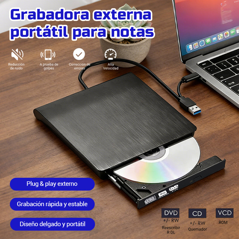 📢¡50% de descuento! 💿💻 Lector de CD/DVD Externo – Plug & Play, Portátil y Compatible con Mac/Windows