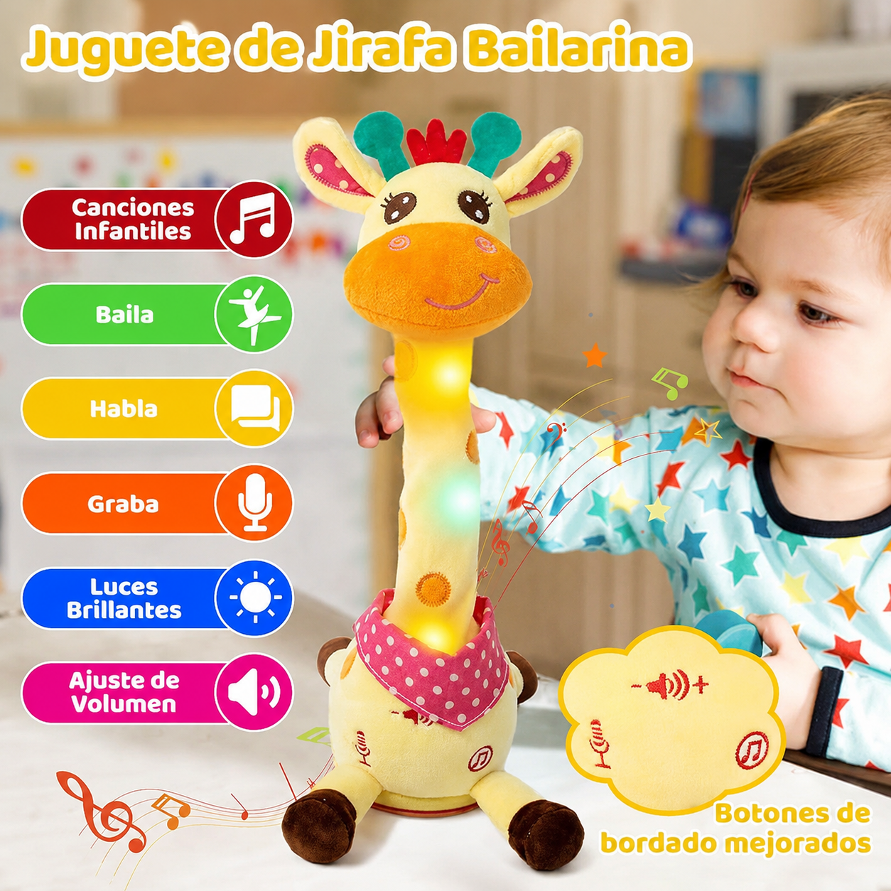 🦒👼Una jirafa de peluche interactiva, 🎵una linda compañera que cantará contigo.