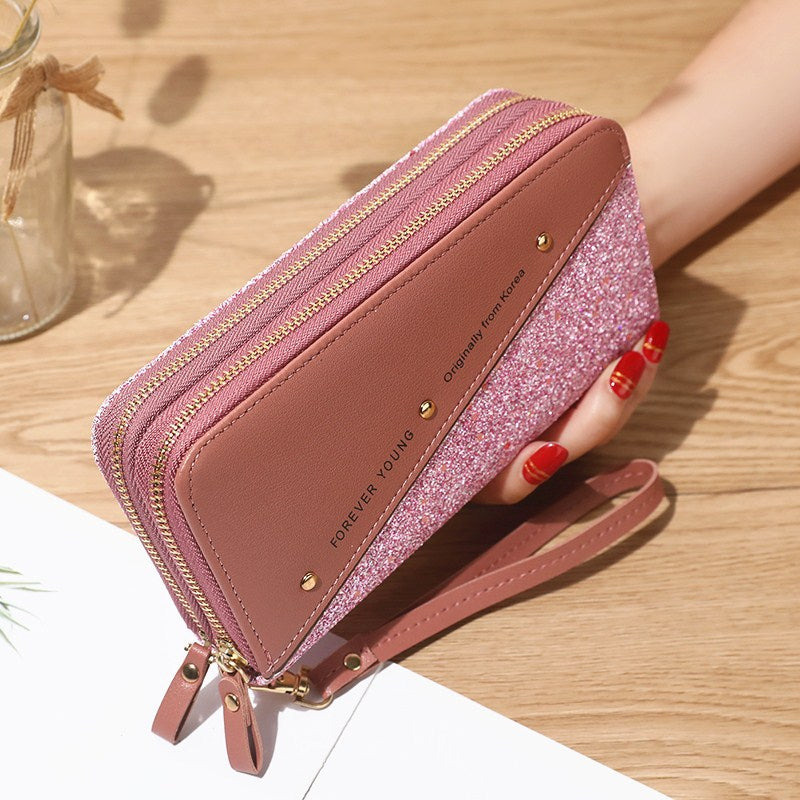 🔥Último día⏰50% de descuento👛 Billetera para mujer de gran capacidad con doble cremallera y diseño moderno en contraste