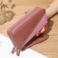 🔥Último día⏰50% de descuento👛 Billetera para mujer de gran capacidad con doble cremallera y diseño moderno en contraste