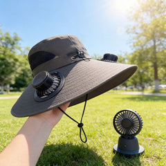 🧢☀️ Sombrero con ventilador solar: protección UV y sombra para la playa / senderismo / pesca / acampada 🏖️🏕️