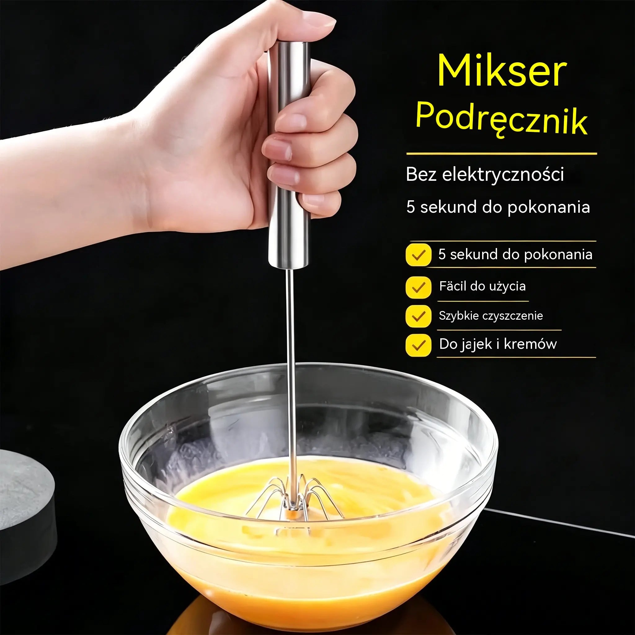 🥚 Kup 1 + 1 GRATIS! Stalowa trzepaczka półautomatyczna – szybkie mieszanie, mniej wysiłku, bez baterii ✨