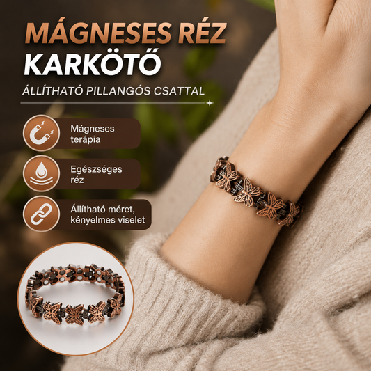 🦋✨ Állítható mágneses réz pillangós karkötő. Elegáns, kényelmes és tökéletes bármilyen alkalomra 💖