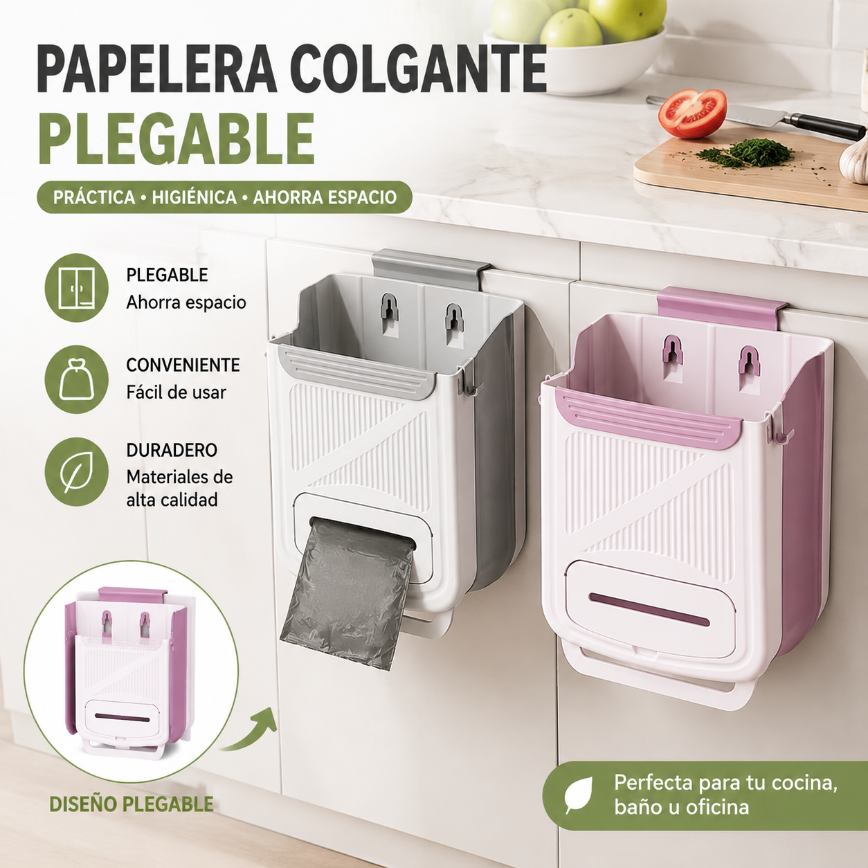 🗑️🚪Cubo de basura plegable colgante para cocina, cubo de basura colgante para puerta de armario doméstico