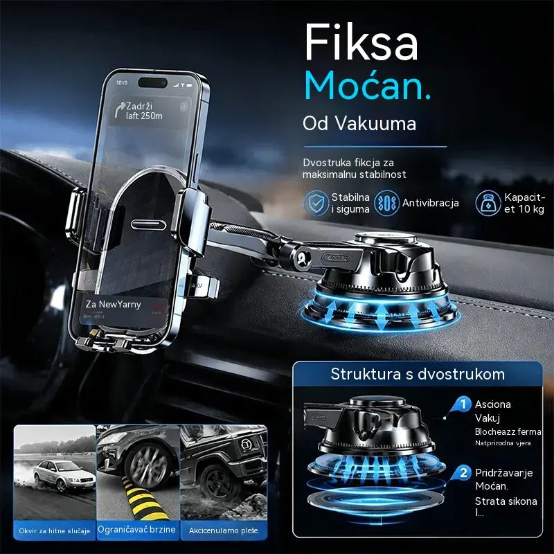 🚗📱 Držač za telefon za automobil s dvostrukim vakuumskim čašicama | 400x stabilnije, sigurnije pričvršćivanje i automatsko zatvaranje