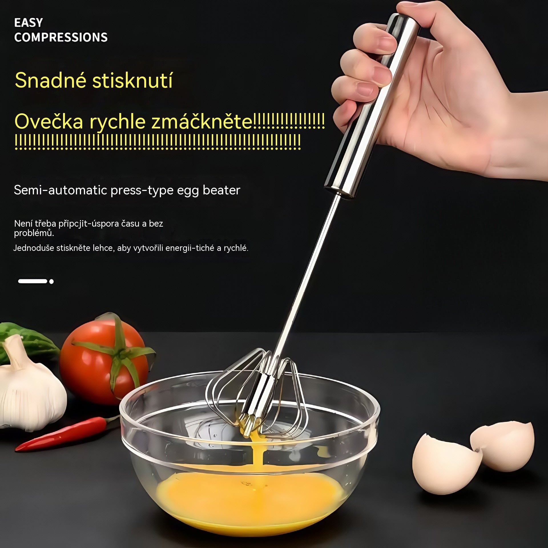 550 českých korun 【3dílná sada】Poloautomatický šlehač vajec z nerezové oceli