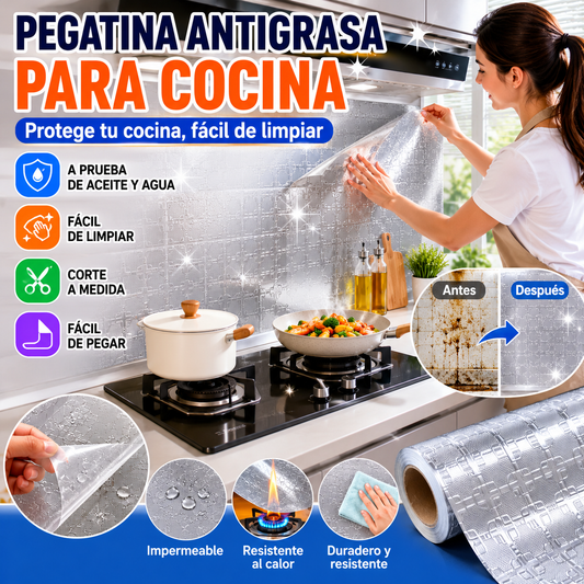 【40cm*10m】🛡️ Adhesivo de papel de aluminio removible y autoadhesivo para cocina, resistente al aceite, al calor y fácil de limpiar.