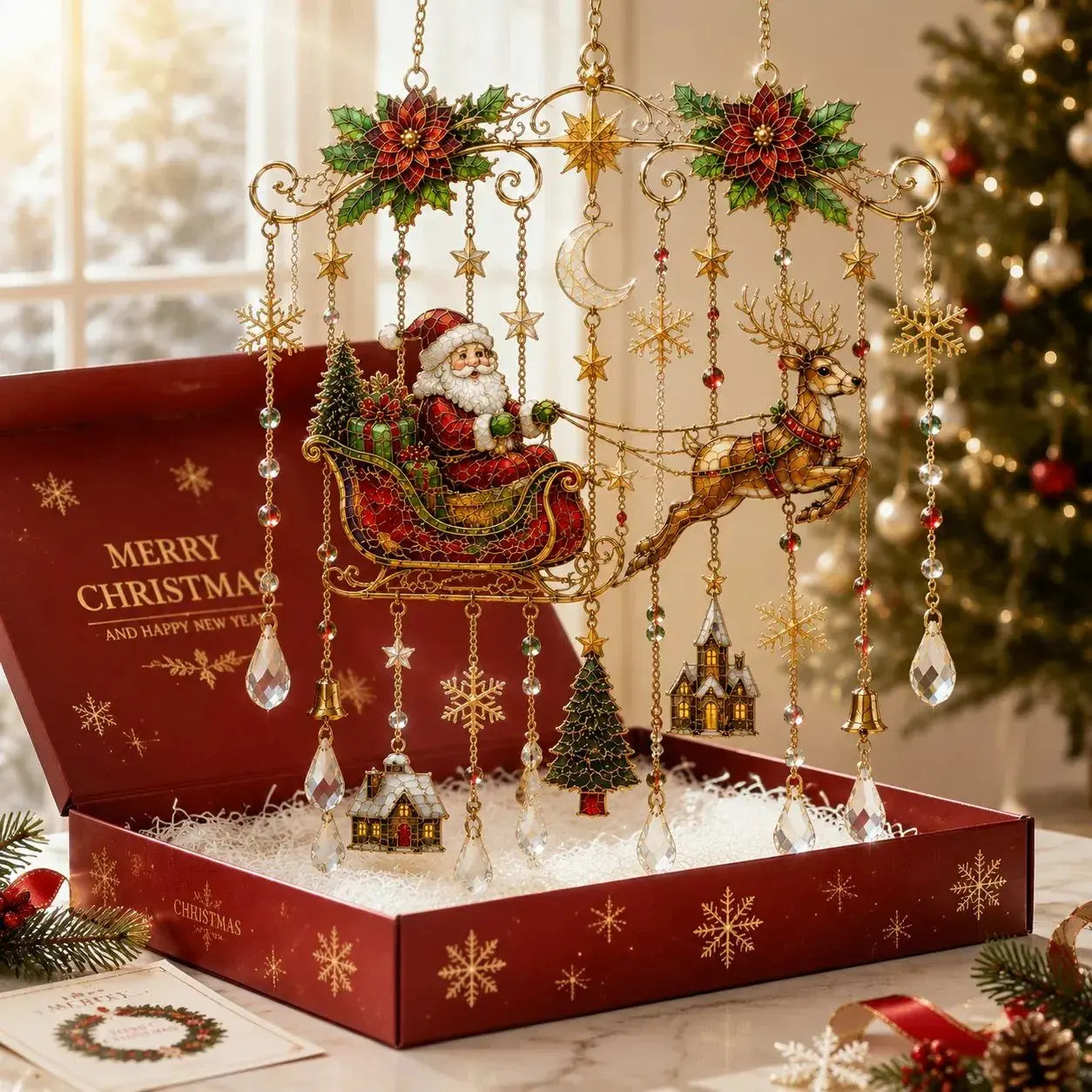 🔥Último día con 49% de descuento: Adorno navideño de vidrieras hecho a mano para ventanas.