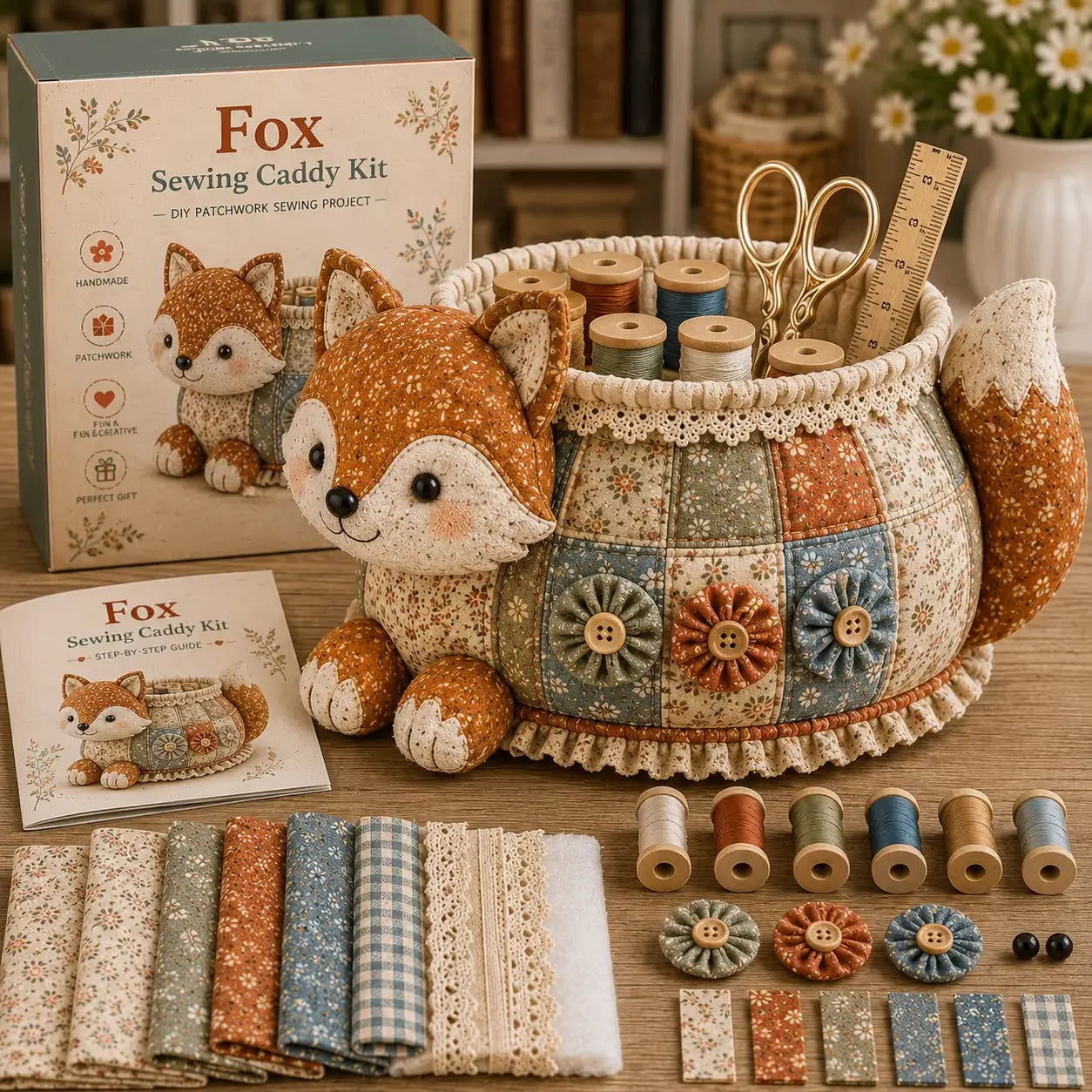 🧵 Kit organizador de costura DIY con patchwork de animales 🎨