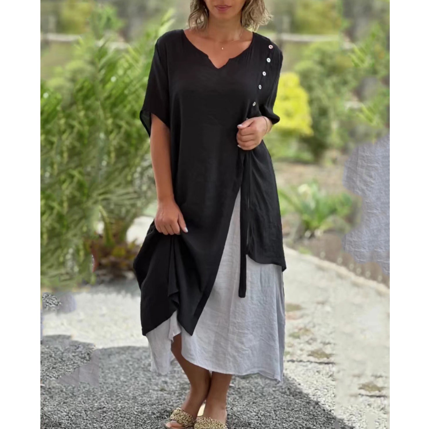 😍Venta caliente: vestido de ropa interior de algodón de dos piezas irregular con cuello en V falso de moda