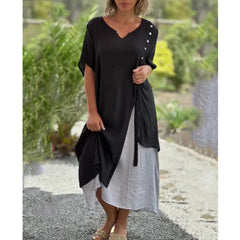 😍Venta caliente: vestido de ropa interior de algodón de dos piezas irregular con cuello en V falso de moda