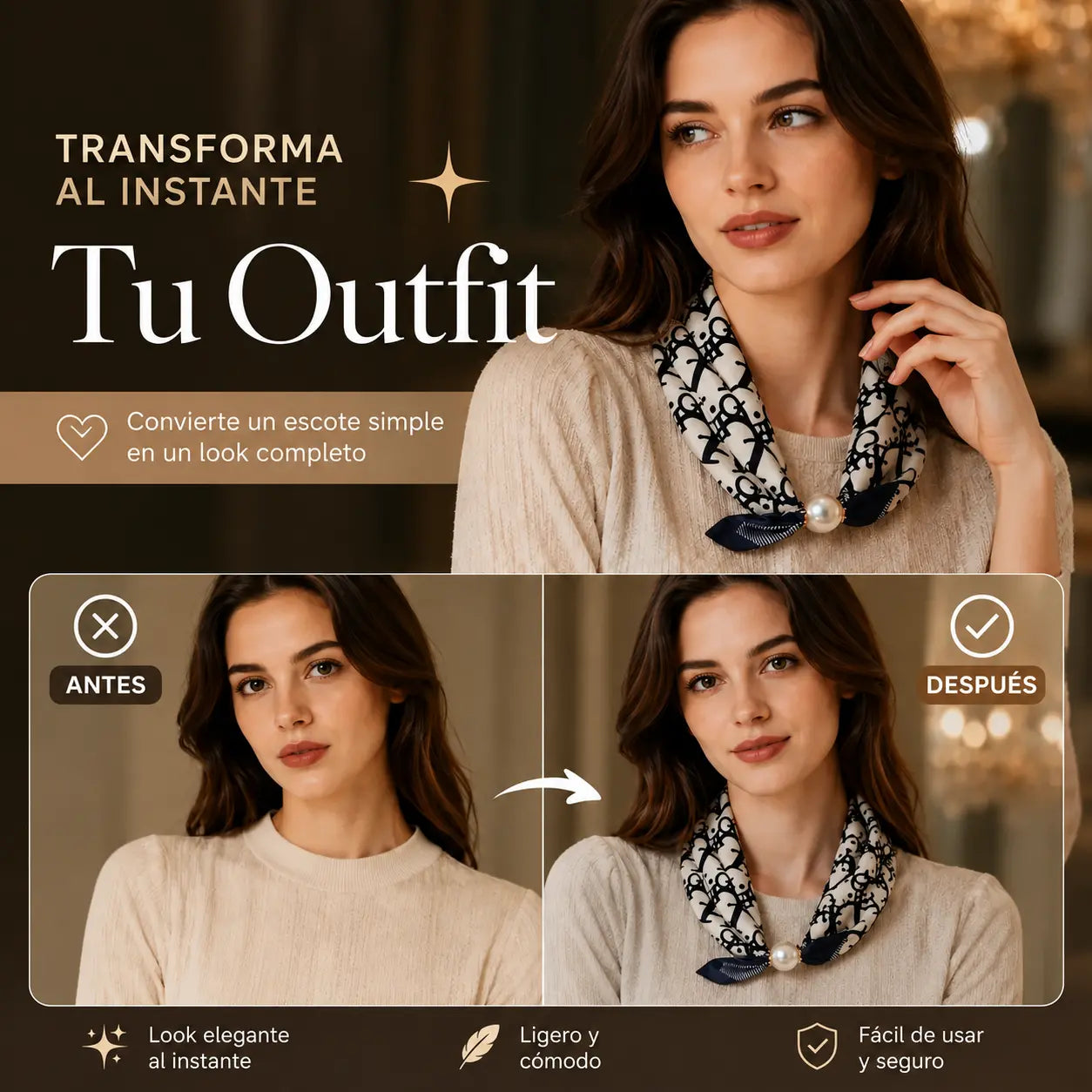 🏆🔥Nuevo diseño 2026【🔥4 piezas】✨ Crea un look encantador sin esfuerzo: Bufanda con cierre magnético de perlas🧣
