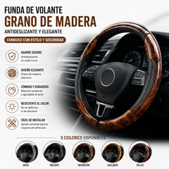 🔥【1 juego de 3 piezas】 Funda antideslizante para volante de coche con vetas de madera