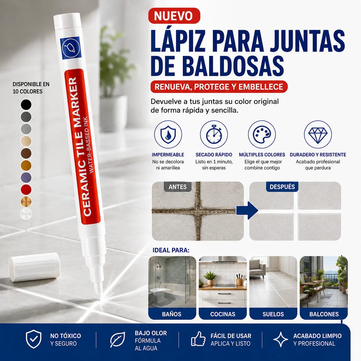 【4 unidades a 23 euros】Lápiz para lechada de baldosas de cerámica resistente al moho y al agua