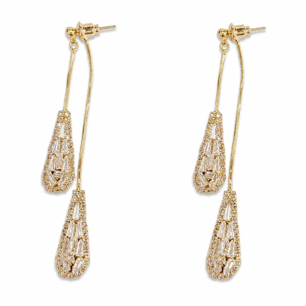 📢📢¡¡50% de descuento!! ⏰Pendientes de borla con circonita en forma de gota para mujer (diseño versátil)✨Elegantes pendientes colgantes chapados en oro