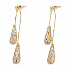 📢📢¡¡50% de descuento!! ⏰Pendientes de borla con circonita en forma de gota para mujer (diseño versátil)✨Elegantes pendientes colgantes chapados en oro