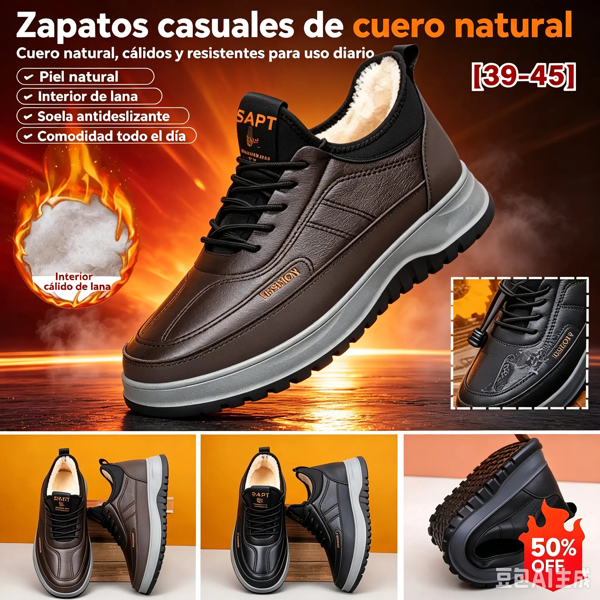 【39-45】Zapatos deportivos casuales de invierno impermeables de cuero genuino para hombre, suela de terciopelo suave, nuevo estilo