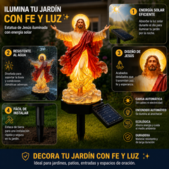🔥 Estatua de jardín de Jesús iluminada con energía solar