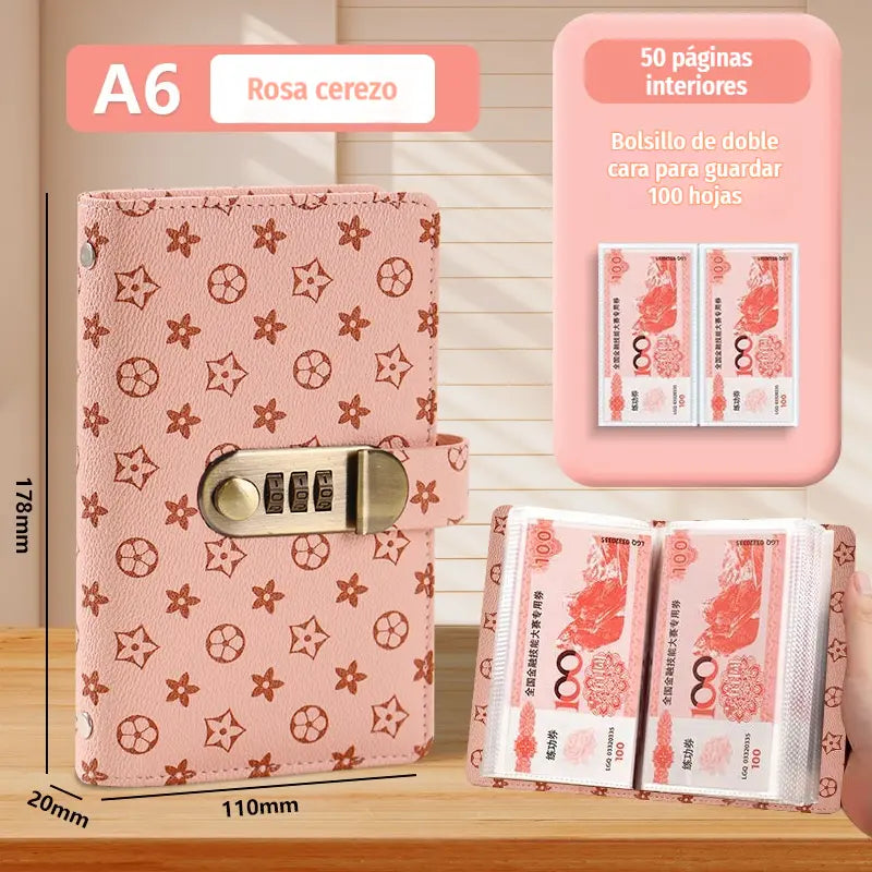 📓💰🔐Se utiliza una libreta protegida con contraseña para guardar cheques, dinero en efectivo, tarjetas bancarias y diversos comprobantes.