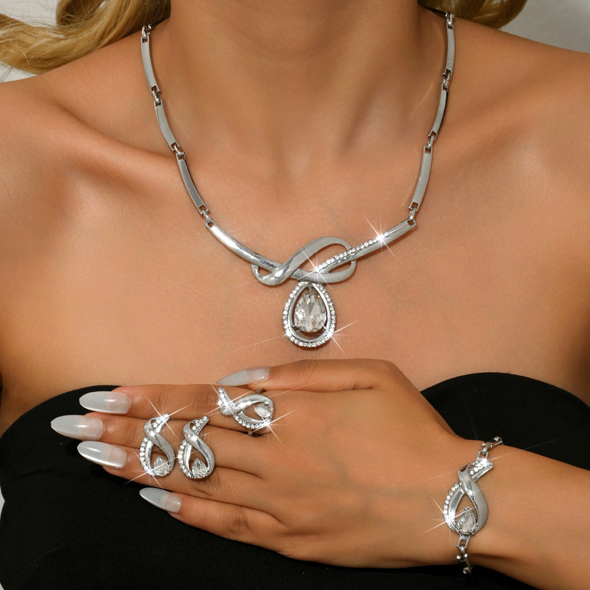 💖🔥【Anillo + Pulsera + Pendientes + Collar】✨Conjunto de joyas de estilo bohemio, creativo y único, de estilo minimalista.