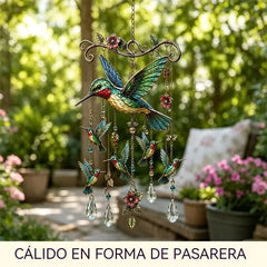 🐦🎐Campanilla de viento de cristal con colibrí y diseño pintado de estilo retro.