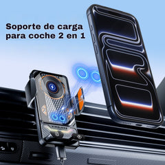 🚗 Soporte para coche 2 en 1 y cargador inalámbrico: manos libres y carga completa en cualquier lugar 📱