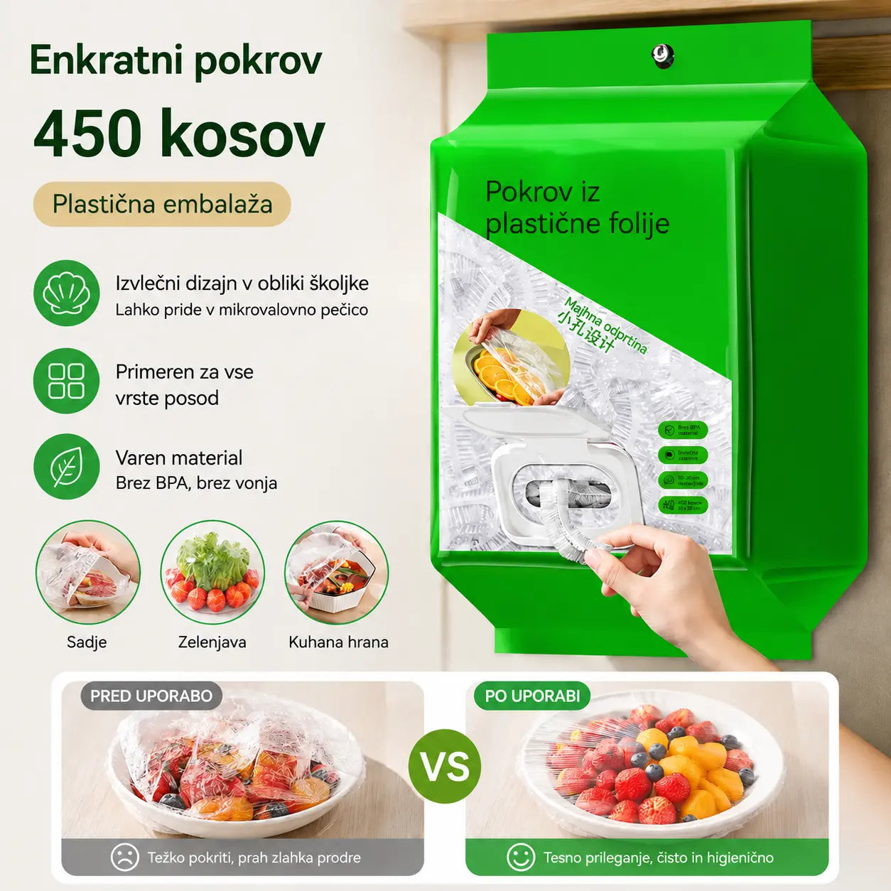 🥗✨ 450 pokrovčkov za enkratno uporabo | Fleksibilni pokrovčki za krožnike, sklede in posode