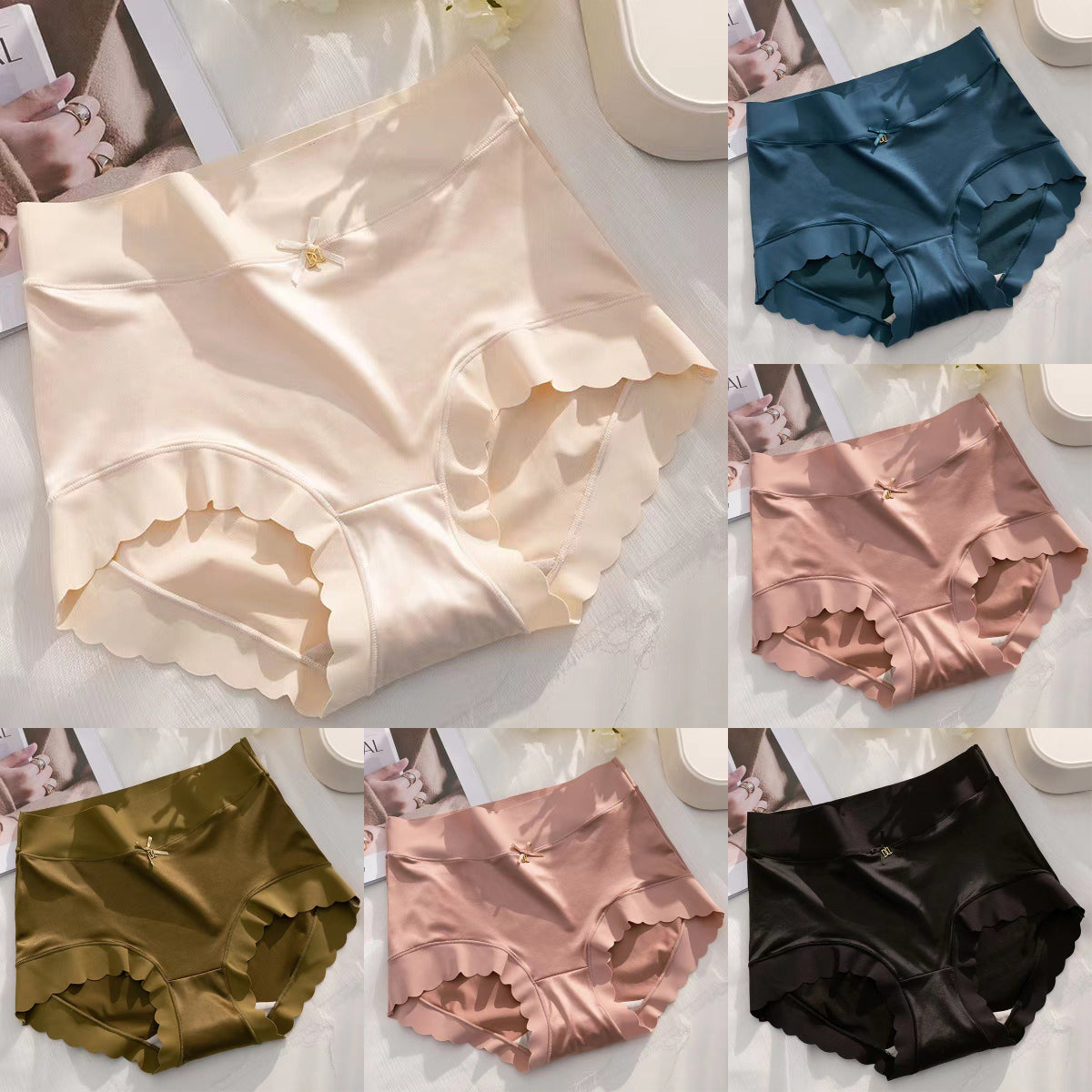 🤩🔥【40-75kg】【Paquete de 6 piezas】✨🩲 Ropa interior de satén de seda suave, transpirable y elegante