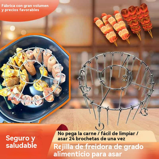 🍖🍗Parrilla de acero inoxidable 304 con 24 brochetas para horno freidora de aire|✨Parrilla de acero inoxidable para brochetas🍢
