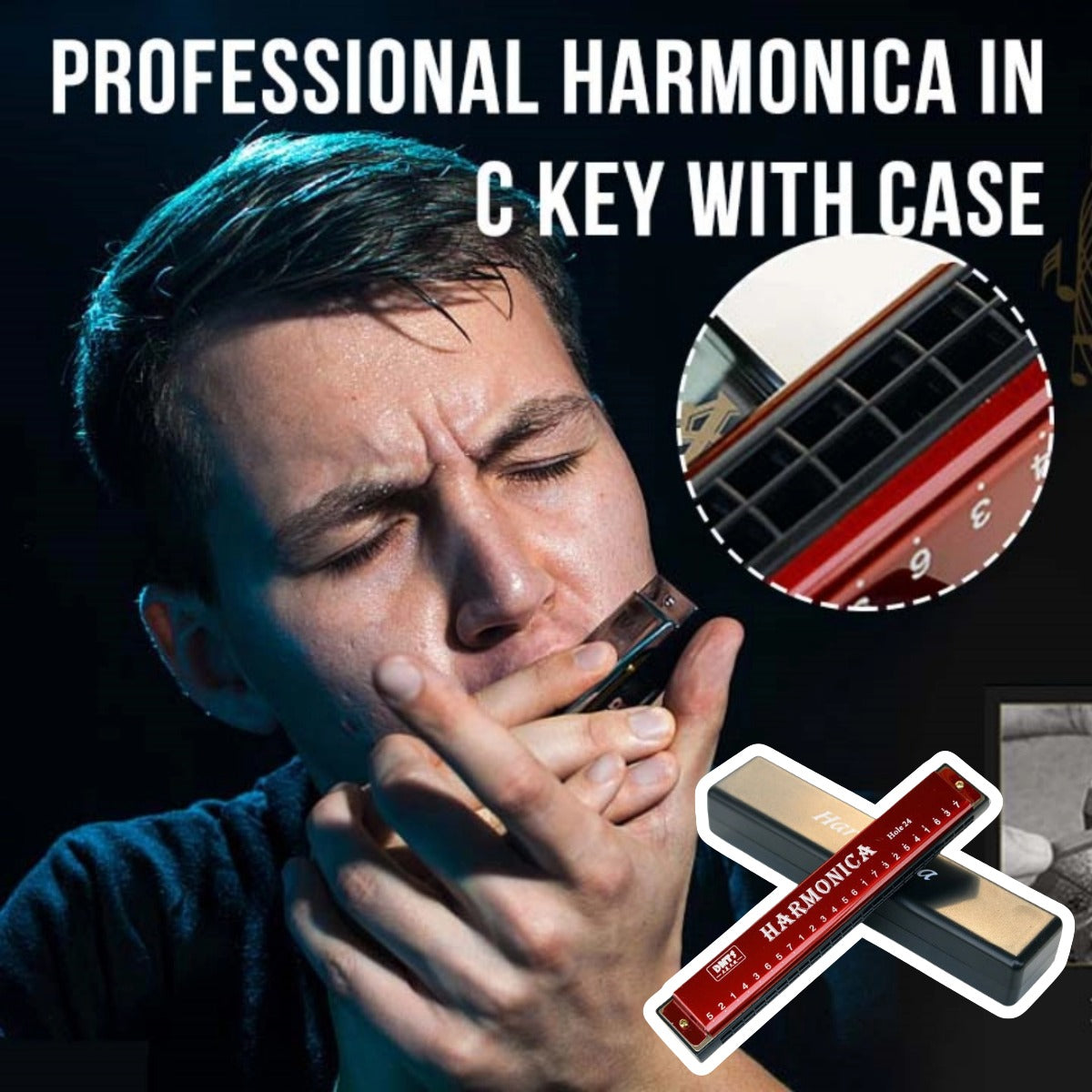 🔥🎶🎼 Armónica profesional de 24 agujeros en do mayor con estuche【🎁El regalo perfecto para los amantes de la música】