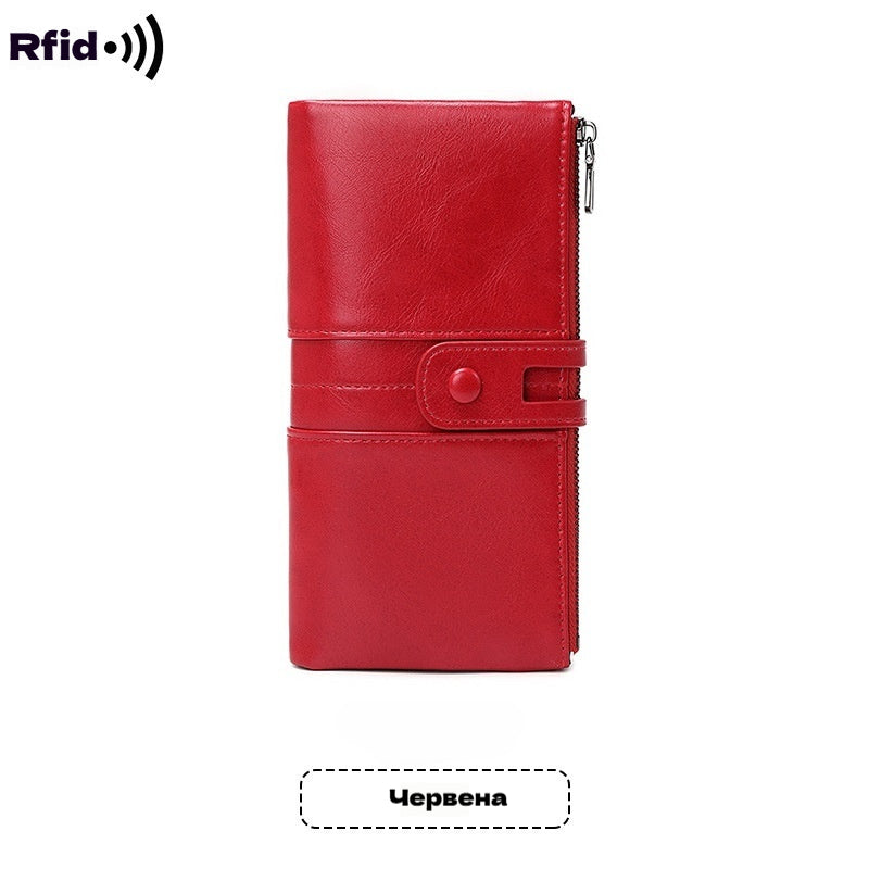 🔥50% de descuento💼 Cartera retro multifuncional de piel encerada para mujer, con diseño de doble cremallera y función antirrobo RFID.
