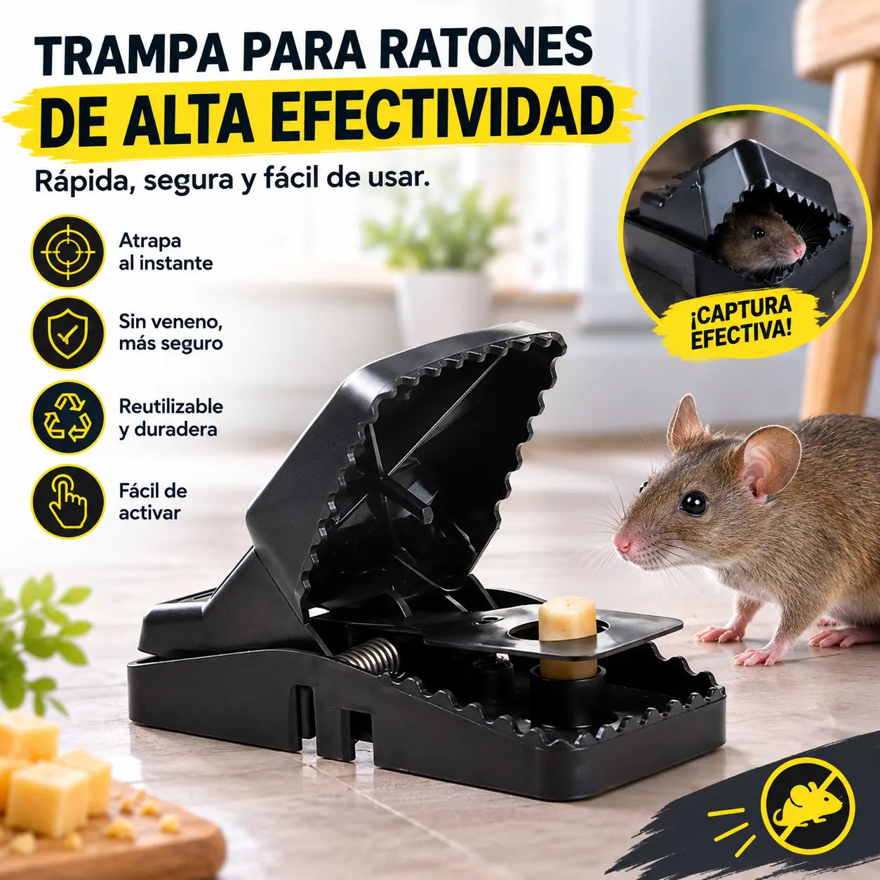 🔥【 4 piezas】🐁🐁 Trampa para ratones de alta sensibilidad reutilizable（Ratonera + Atrayente de comida para ratones）