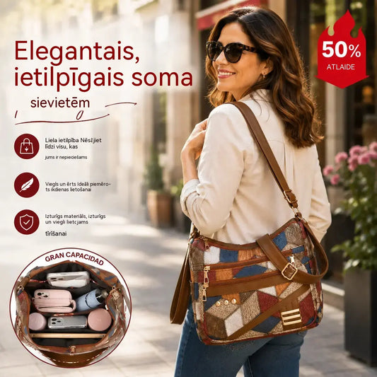 👜Jauna, moderna, mīksta PU ādas pleca soma ar krāsu blokiem