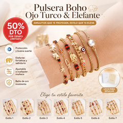 📿 ¡OFERTA POR TIEMPO LIMITADO CON UN 50% DE DESCUENTO! 🌀 Pulsera boho con amuletos y un elefante de la suerte: colgantes simbólicos, forma ajustable, baño de oro y 7 estilos ✨