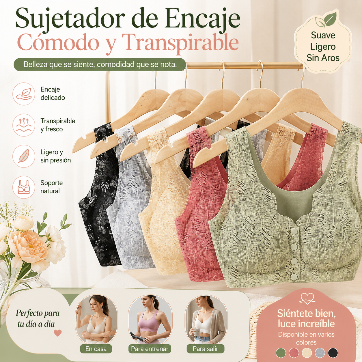 😍Compra 1 y llévate 1 gratis❤️【40-100 kg】2026 Nuevo sujetador de cierre frontal sin aros para mujer, tirantes sin costuras, push-up y antiflacidez-