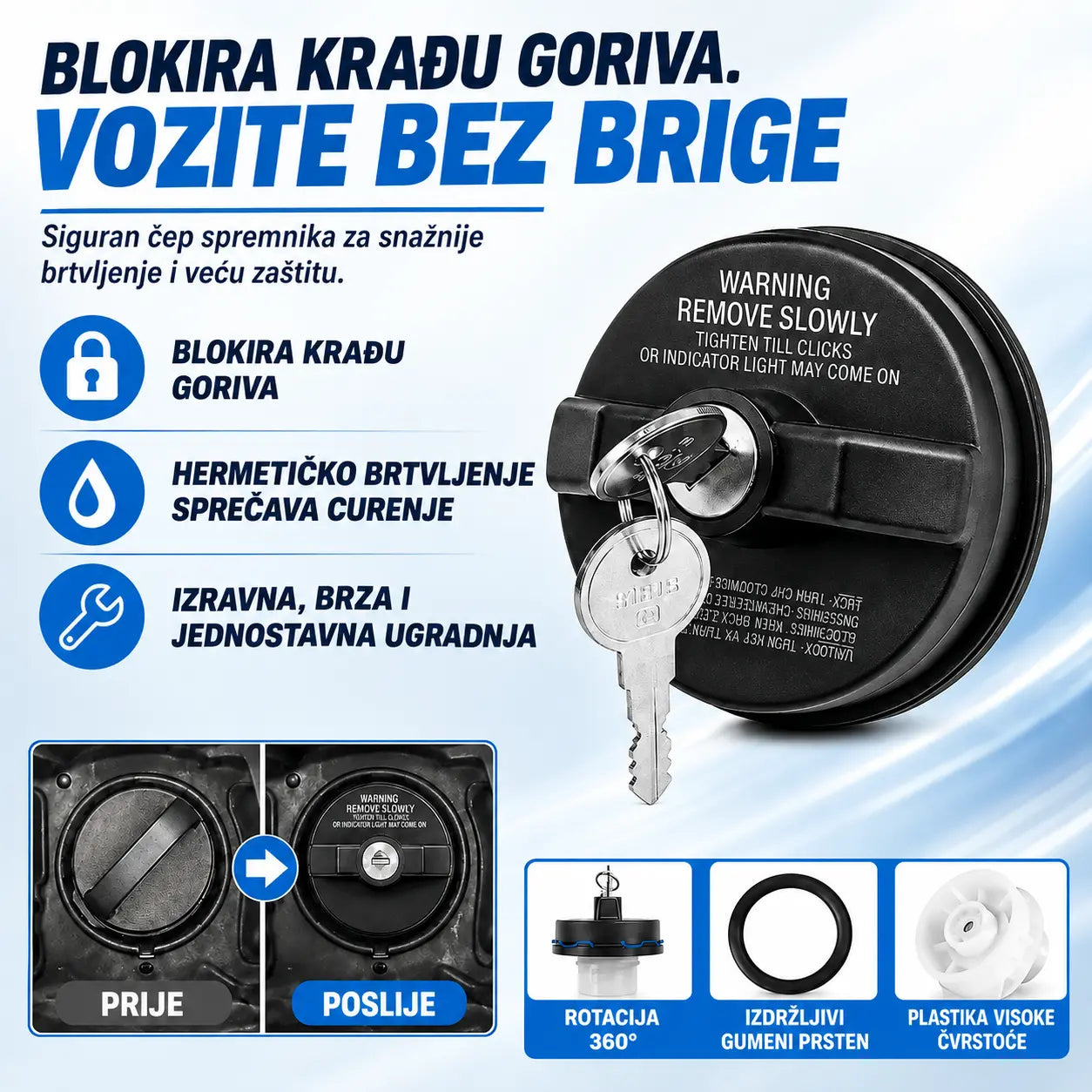🚗🔒Čep spremnika goriva za teške uvjete rada, koji se može zaključati (s ključem)