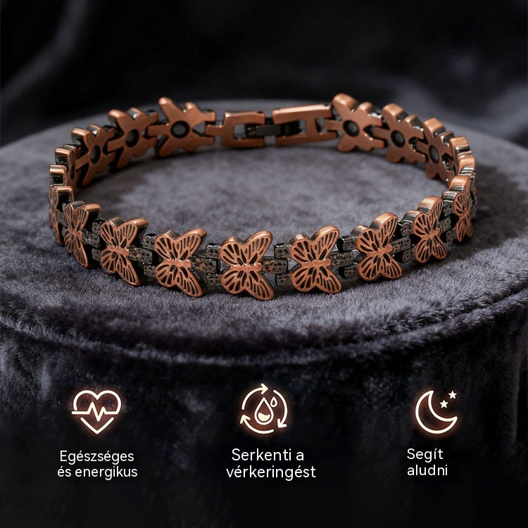 🦋✨ Állítható mágneses réz pillangós karkötő. Elegáns, kényelmes és tökéletes bármilyen alkalomra 💖