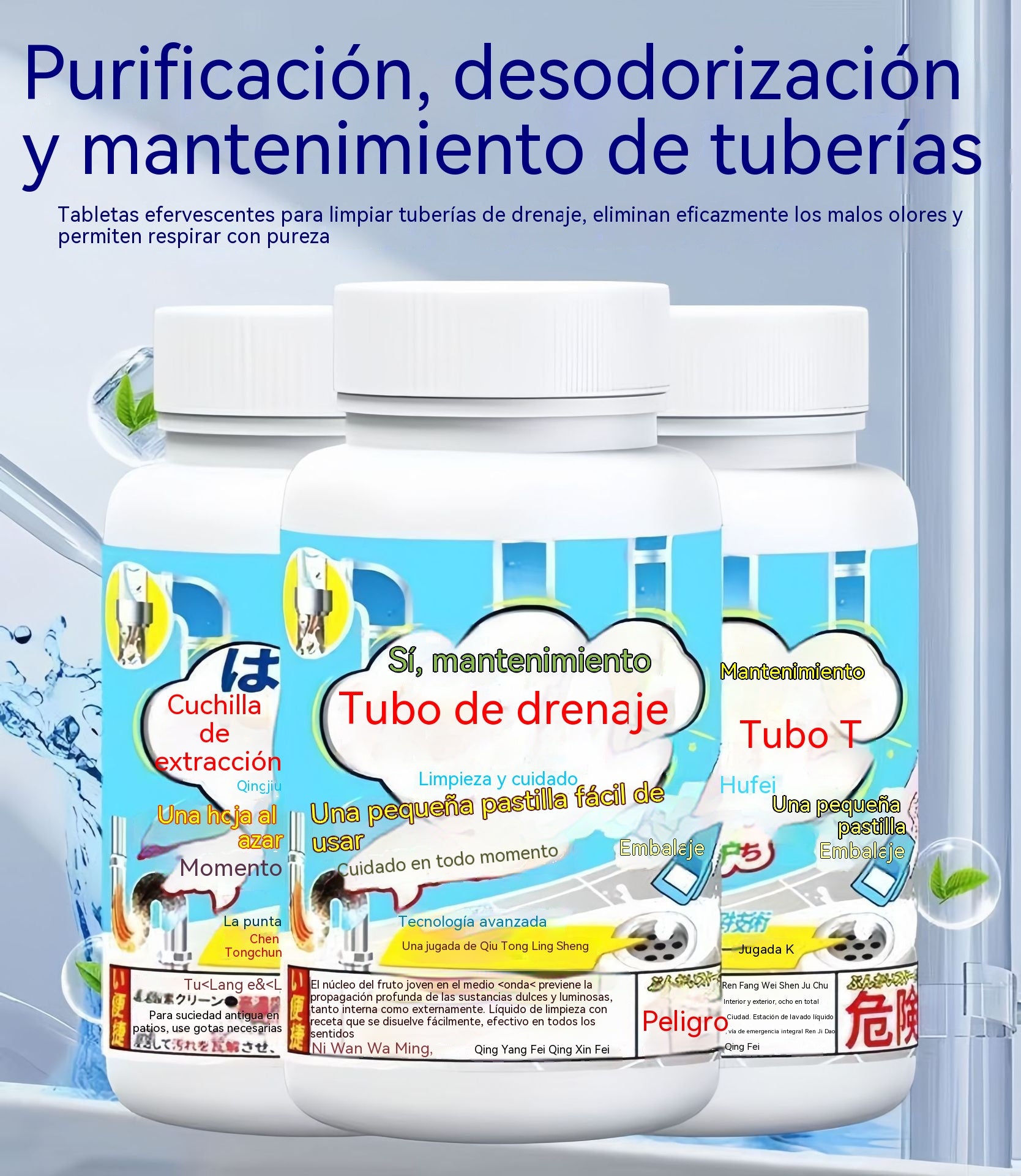 📦 3 cajas (30 tabletas en total) – 24 € ✨ Pastillas Efervescentes para Desatascar Tuberías 🚰 | Disuelven Cabello y Grasa, Eliminan Malos Olores y Mantienen los Desagües Limpios sin Esfuerzo 💙