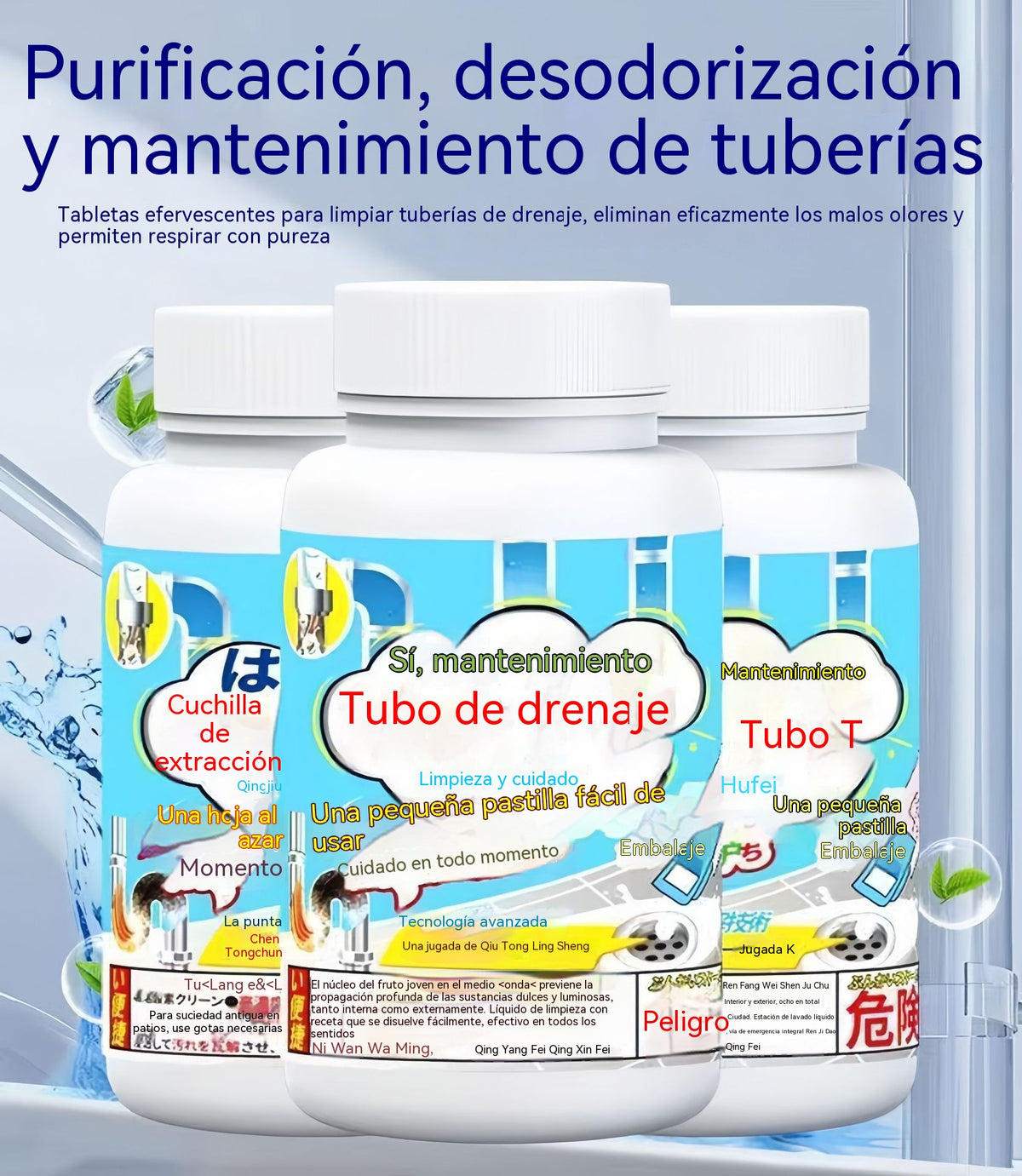📦 3 cajas (30 tabletas en total) – 24 € ✨ Pastillas Efervescentes para Desatascar Tuberías 🚰 | Disuelven Cabello y Grasa, Eliminan Malos Olores y Mantienen los Desagües Limpios sin Esfuerzo 💙