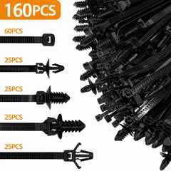 🔧【160 piezas】5 tipos de bridas de cable de nailon PA66 de alta resistencia | Resistentes al calor, aceite y vibración | Instalación rápida sin herramientas ⚡