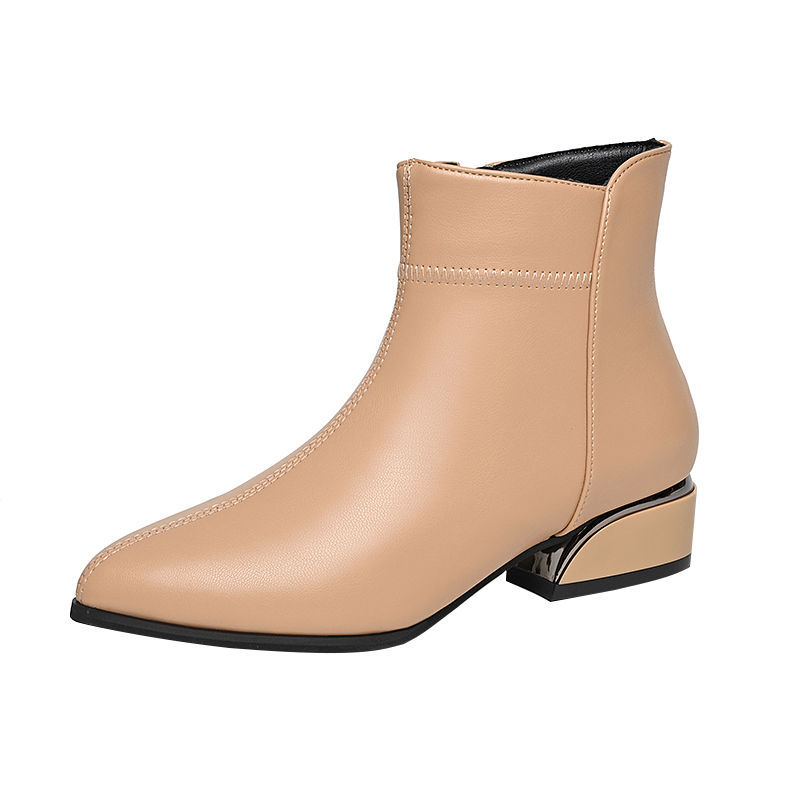 🔥【30% de descuento último día】Botas de cuero con cremallera lateral y tacón medio de nuevo estilo 2025