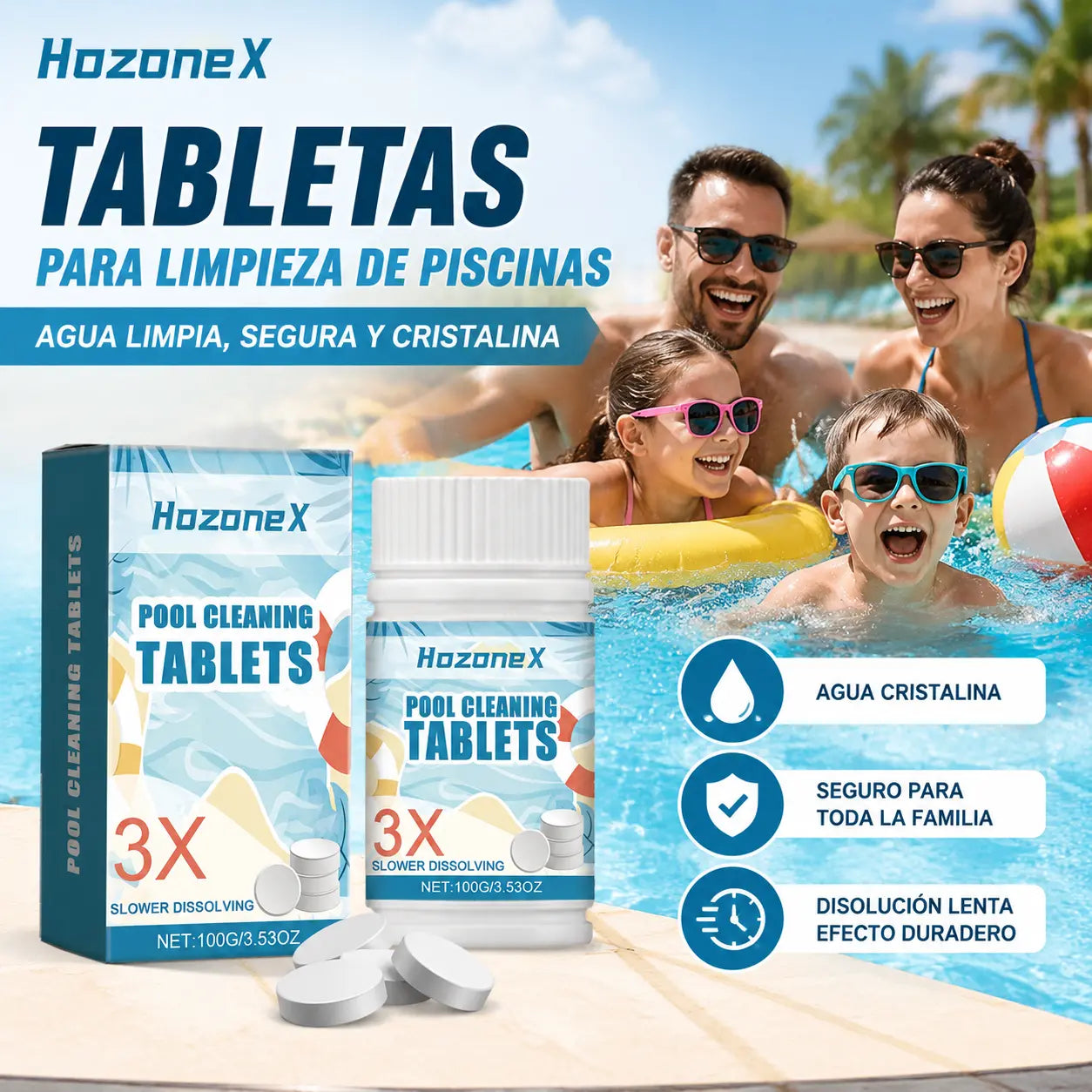 🔥【Compra 1, llévate 1 gratis】🏊‍♀️💧Pastillas limpiadoras para piscinas para un agua clara y transparente.