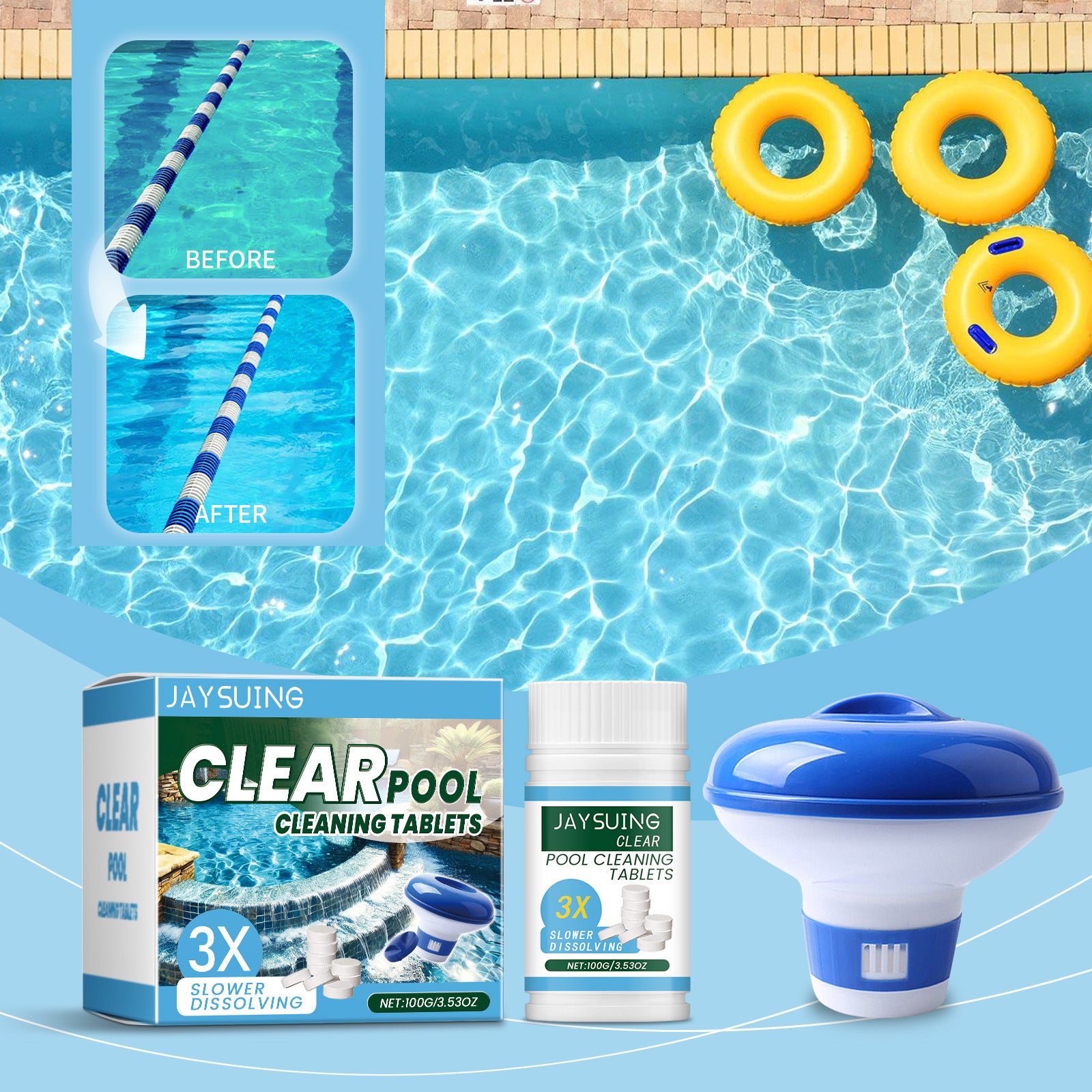 🔥【Compra 1, llévate 1 gratis】🏊‍♀️💧Pastillas limpiadoras para piscinas para un agua clara y transparente.