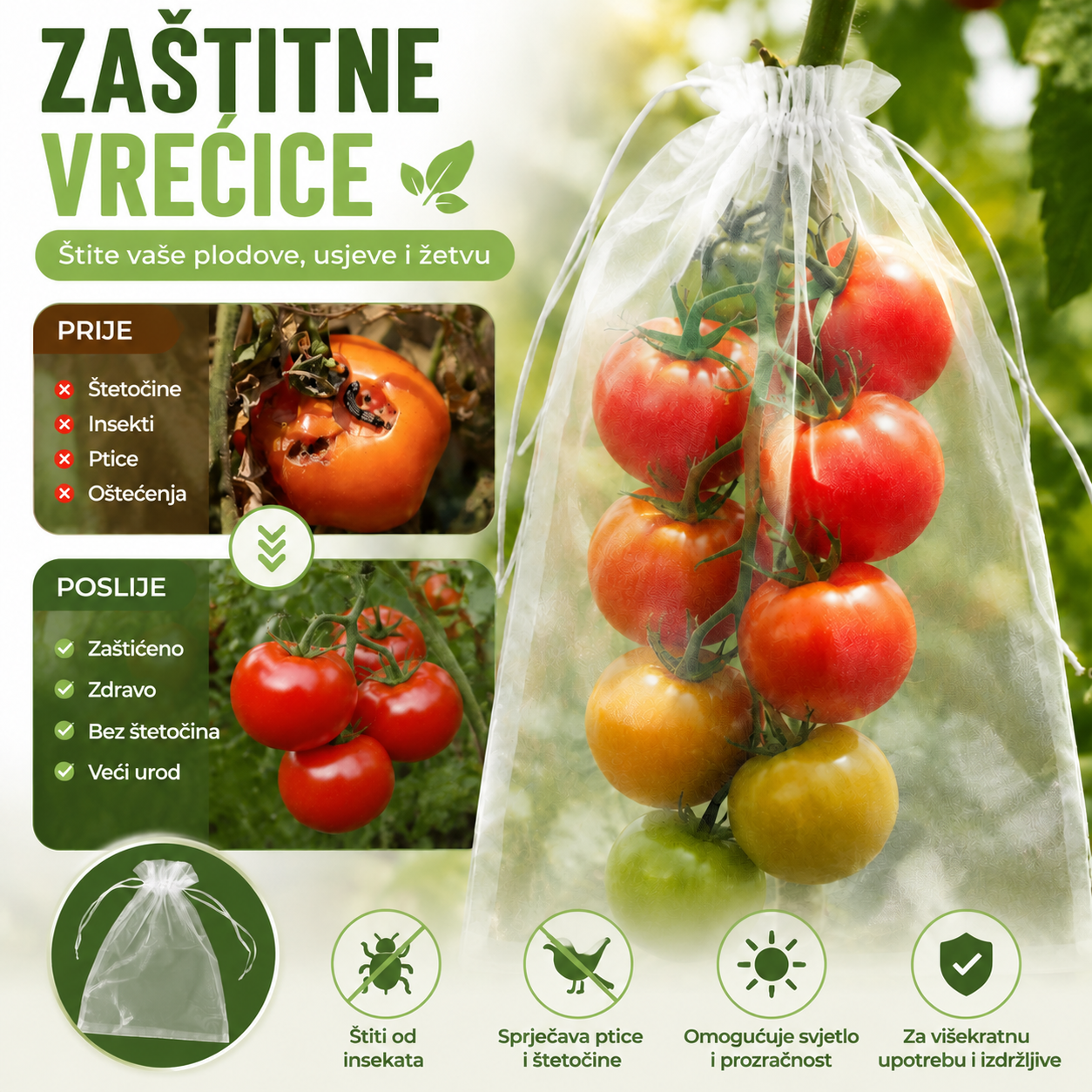 🔥【50 komada (24*38 cm)】Mreža protiv insekata za voćne mušice, zaštitna mreža za ptice u vrtu, vrtne mrežaste vrećice za zaštitu cvijeća, biljaka, voća i povrća