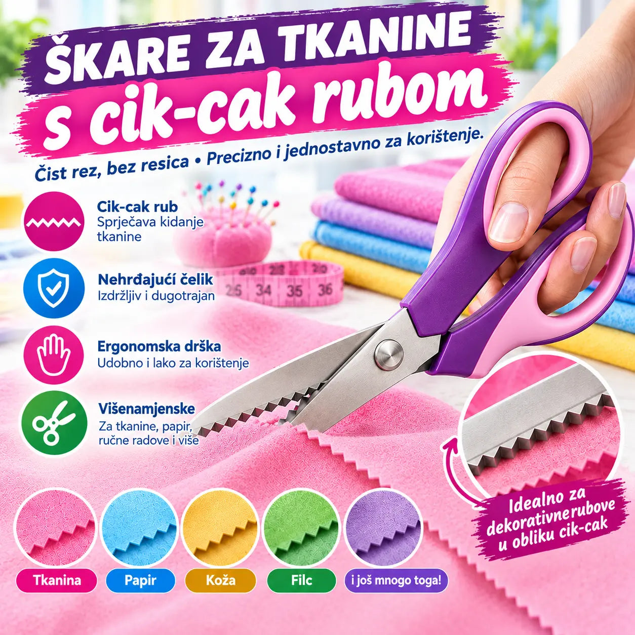 ✂️ Višenamjenske cik-cak škare – za tkaninu, papir i kreativni rad🧵