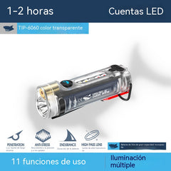 ✨☀️Una linterna compacta de alta intensidad con luz lateral multifuncional. Se carga rápidamente mediante USB-C, es portátil y tiene una batería de larga duración.