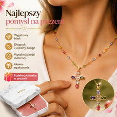 👍🥰 Ograniczona czasowo zniżka 50%! Naszyjnik z krzyżykiem inkrustowanym kolorowymi cyrkoniami sześciennymi, w pięknym pudełku na biżuterię.